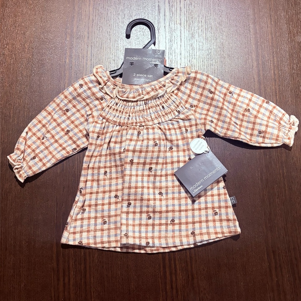 Modern Moments by Gerber Smocked Dress & Tights Set - Size: 0-3M (NWT) - Picture 2 of 7